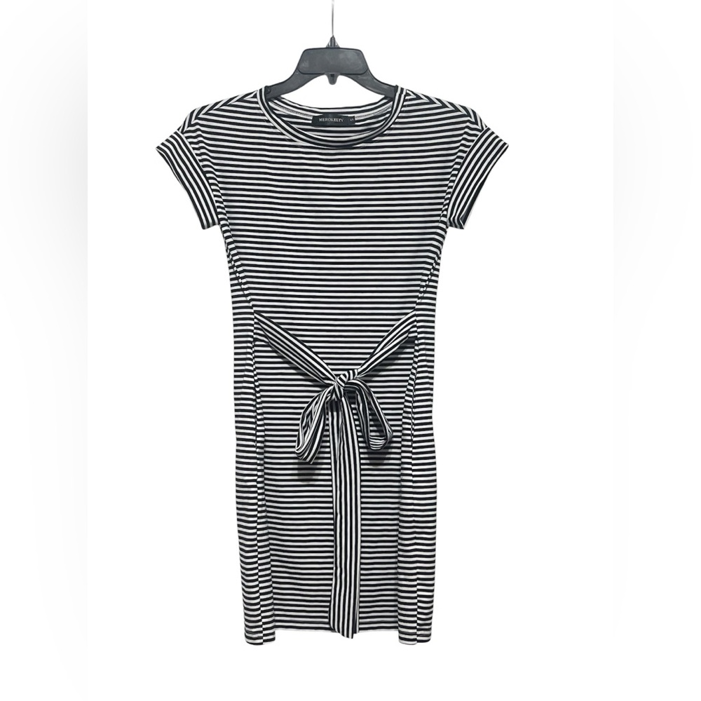 Merokeety Women's Summer Striped Short Sleeve T-Shirt Dress Stretch Tie